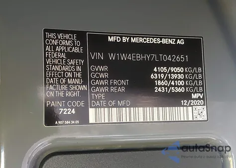 2020 Mercedes-Benz Sprinter 2500 Standard Roof V6 from USA, damaged, VIN W1W4EBHY7LT042651